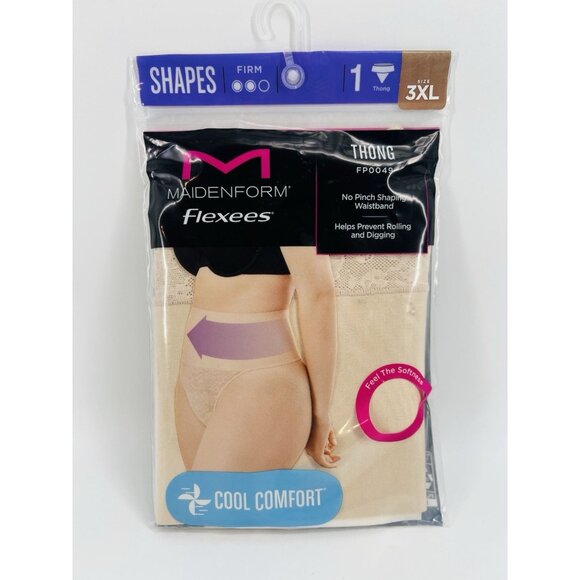 Maidenform Flexees 3XL Plus Tame Your Tummy Nude Lace Shaping Thong FP0049 NEW - Picture 1 of 11